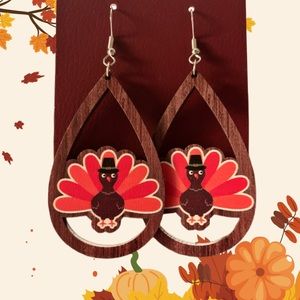 LAST ONE! Whimsical Thanksgiving Turkey Wooden Drop Earrings